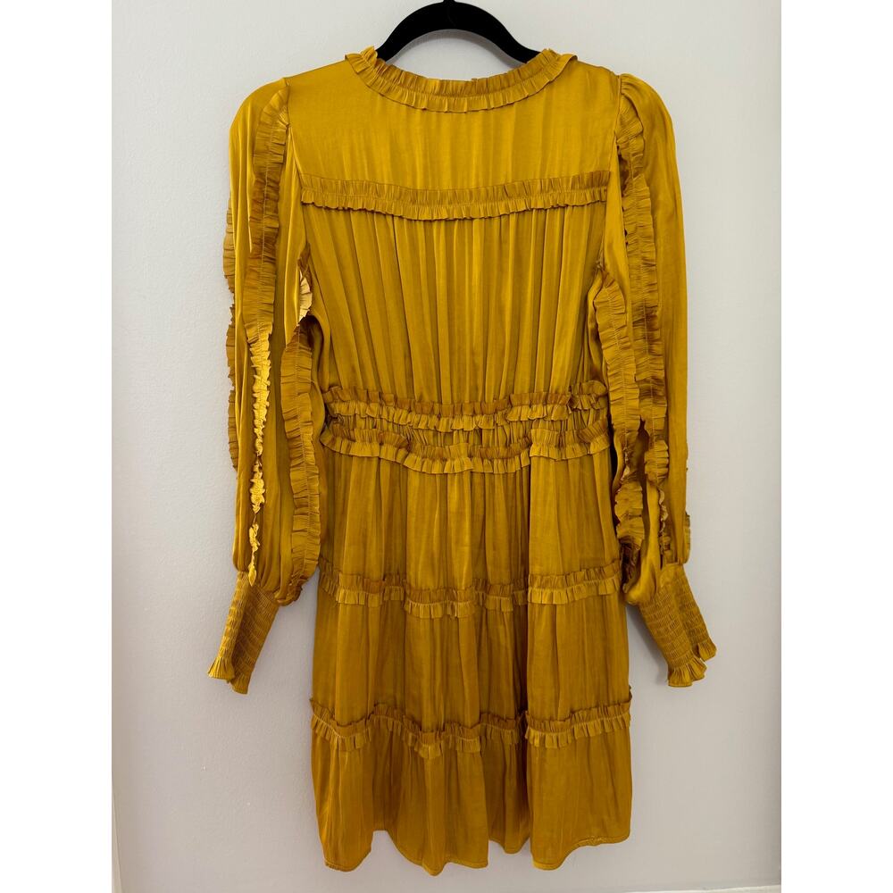 O.P.T. Feminine Modern Tianna Gold Pleated Ruffle Tiered Silky Mini Dress M - Picture 10 of 15